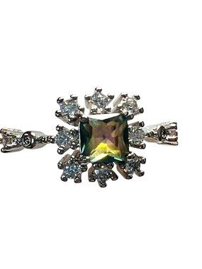 Ring Bomb Party Ring size 6  Iridescent gemstone silver color band